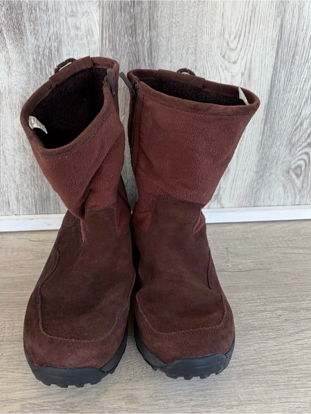 L.L.Bean Suede Fur Lined Boots Women 8.5  Brown Comfy Cabin Fleece Winter Hiking